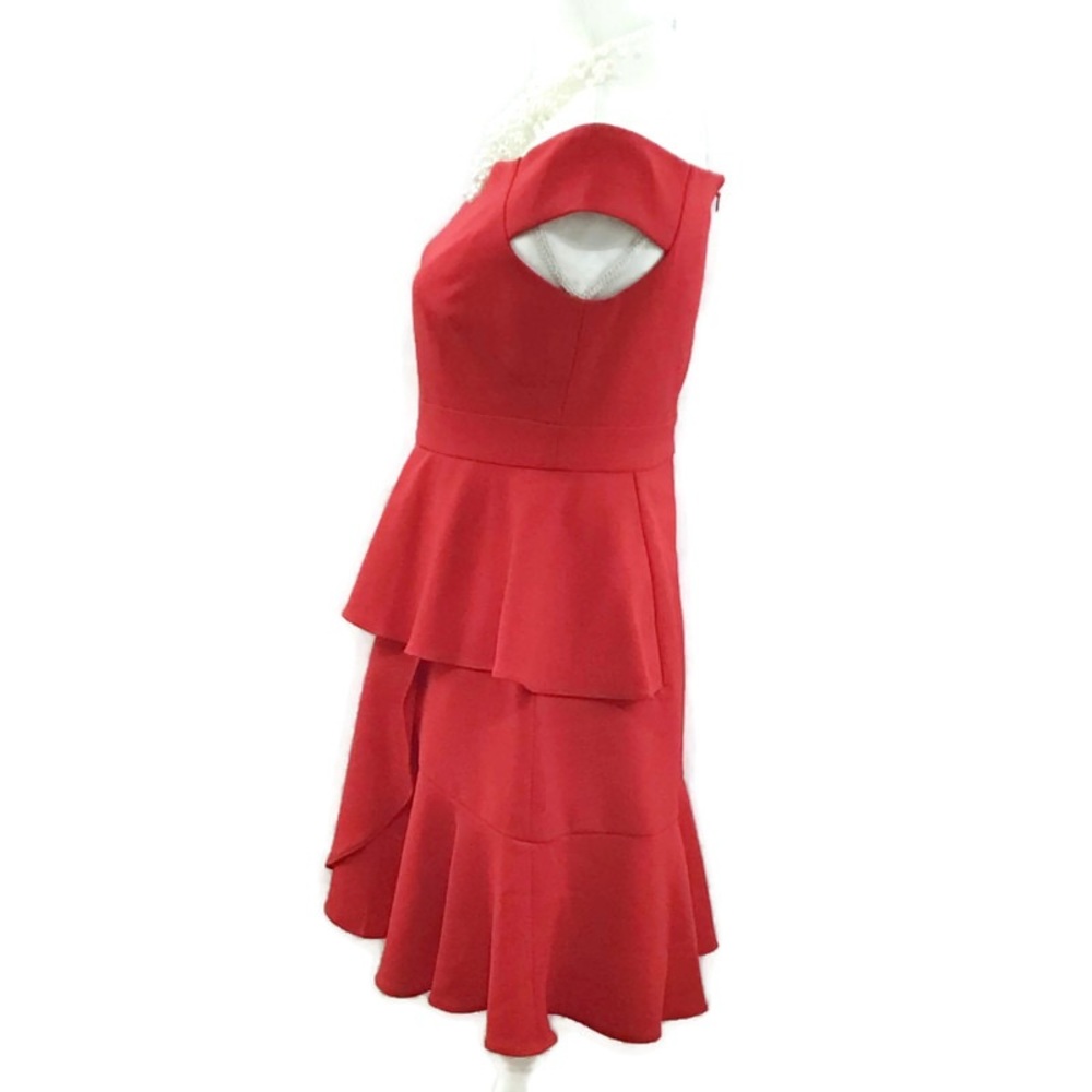 ELIZA J OFF THE SHOULDER PEPLUM FLOUNCE HEM RED DRESS NWOT - Picture 4 of 8